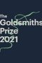 Goldsmiths prize logo featuring white letters on a black background with green thread looping through the words