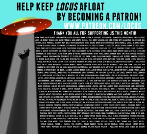 Text reads "Help keep Locus afloat by becoming a Patron!" and lists Patreon supporters