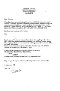 “IT’S NOW, IT’S WOW, IT’S FOR YOU!” 2002 Letter from Ursula K. Le Guin