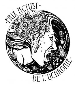 Prix Uchronie Logo: a human head with gears